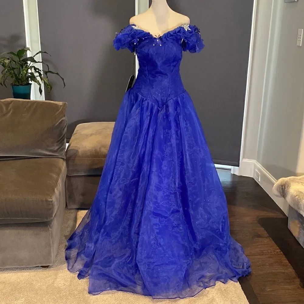 Women’s Blue Fairy Tale Prom Party Dress Butterflies Corset Back Size 16 NWT